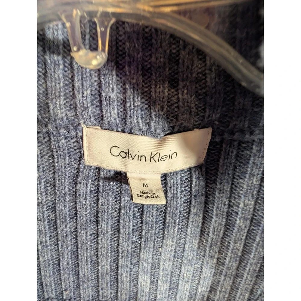 Calvin Klein Sweater Mens Medium Gray Blue Half Zip Mock Neck Cotton Blend Knit